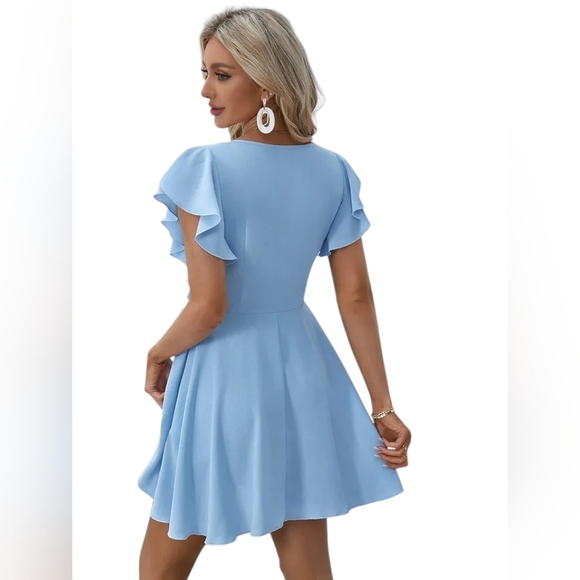 Shein Women's Light Blue Ruffle Flare Knee Length Dress Size L NWT - Picture 2 of 11
